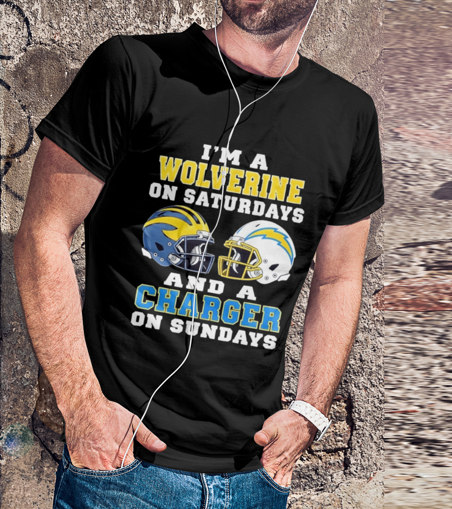 I'm A Wolverine On Saturdays And A Charger On Sundays Football Helmets T-Shirt