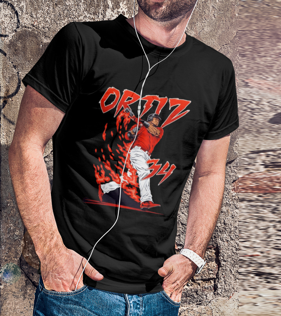 Ortiz 34 Flaming Baseball Big Papi T-Shirt