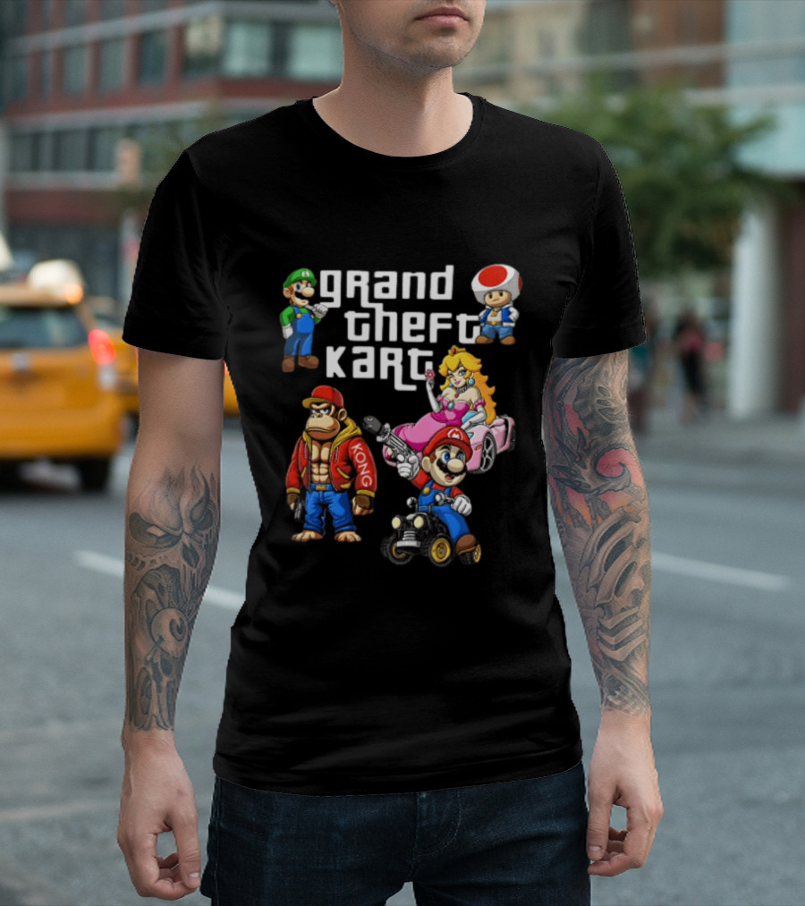 Grand Theft Kart Auto Mario Luigi Princess Peach Kong Toad Mashup T-Shirt