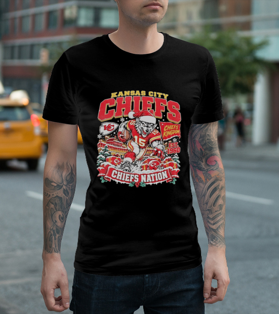 Kansas City Chiefs Kingdom Est 1960 Chiefs Nation Christmas Santa Football T-Shirt