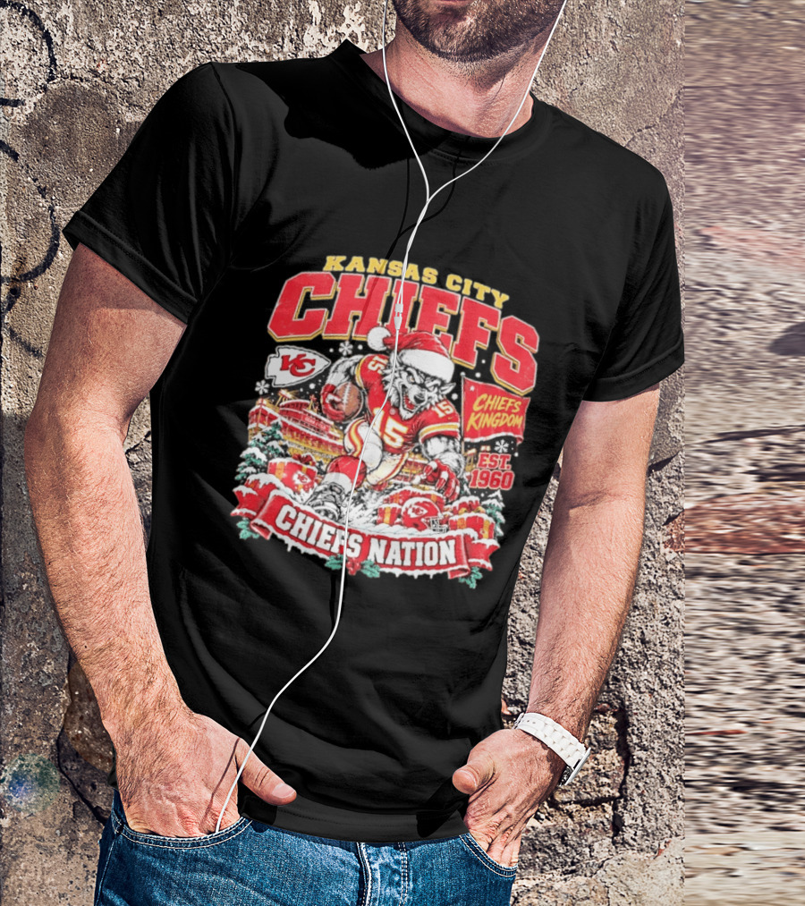 Kansas City Chiefs Kingdom Est 1960 Chiefs Nation Christmas Santa Football T-Shirt