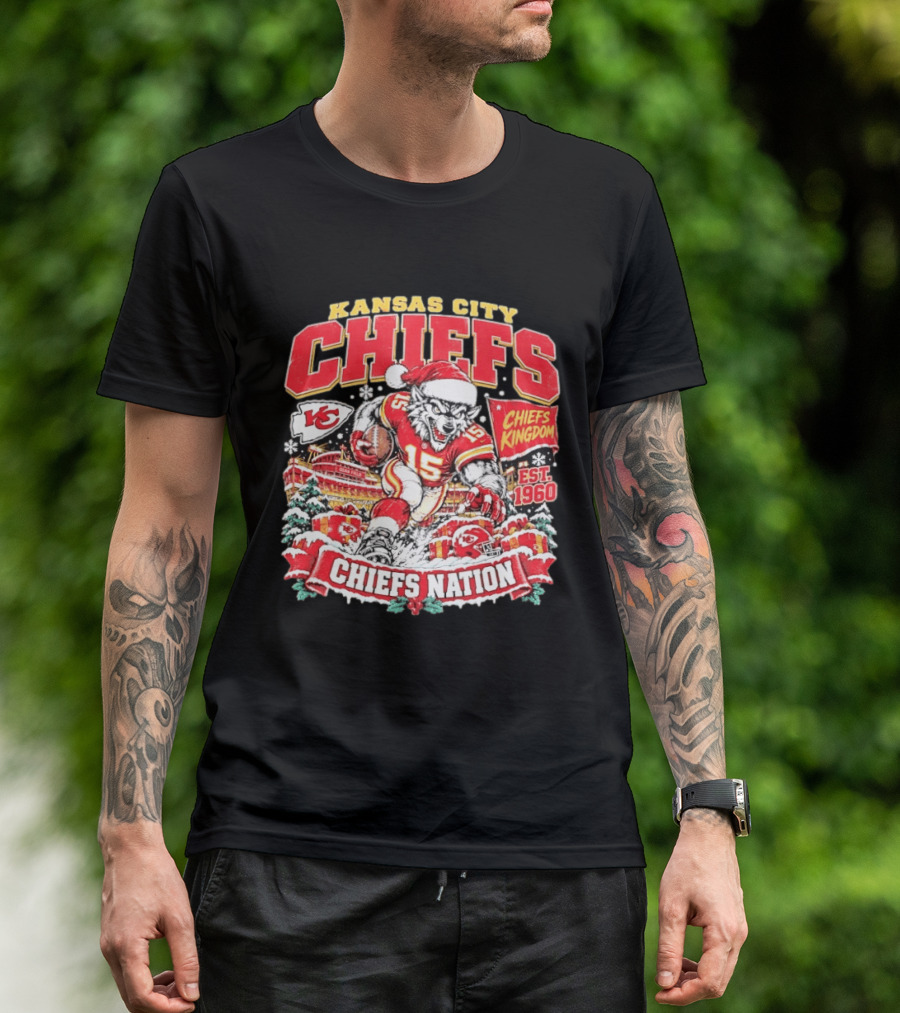 Kansas City Chiefs Kingdom Est 1960 Chiefs Nation Christmas Santa Football T-Shirt