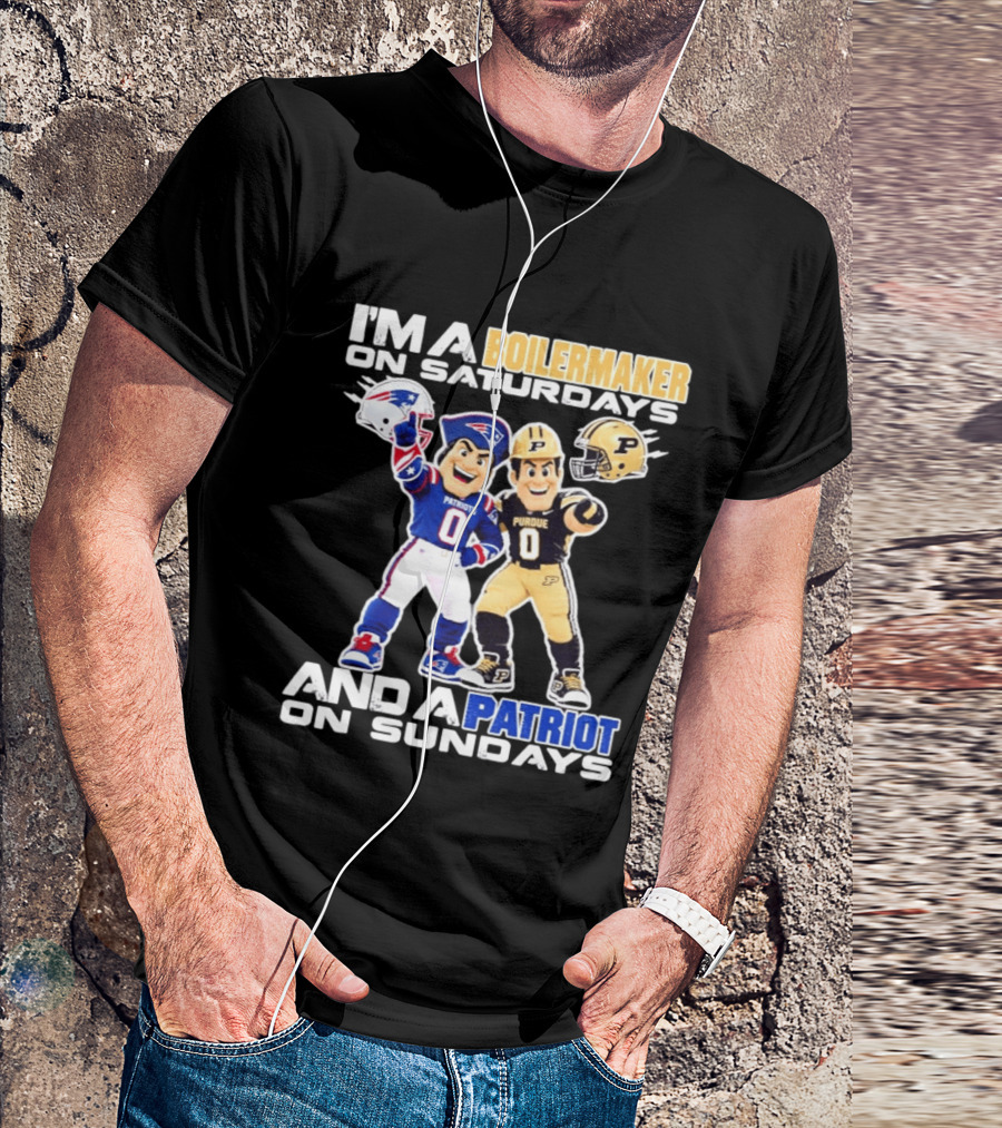 I'm A Boilermaker On Saturdays And A Patriots Fan On Sundays Purdue Patriots Football Mascots T-Shirt