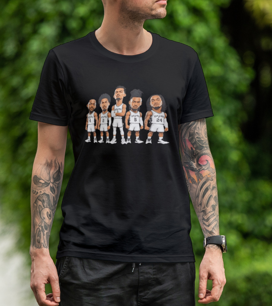 San Antonio Spurs Wembanyama Fox Starting 5 Caricature Players T-Shirt