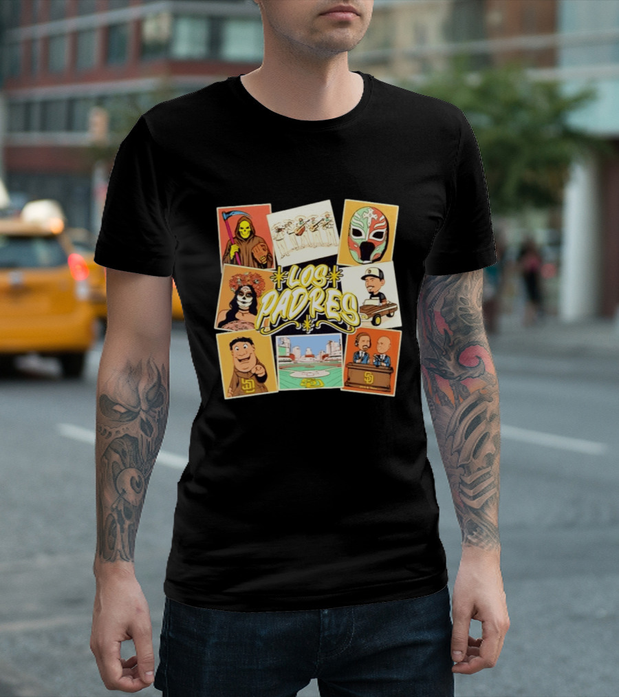 Los Padres San Diego Baseball Collage MLB Cartoon Characters T-Shirt