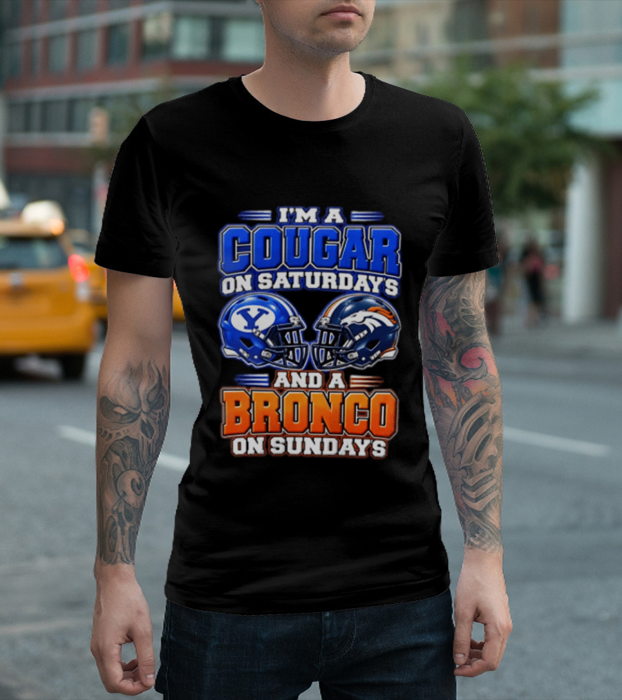 I'm A Cougar On Saturdays And A Bronco On Sundays Football Helmets T-Shirt