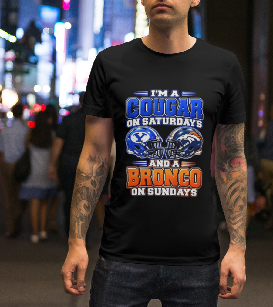 I'm A Cougar On Saturdays And A Bronco On Sundays Football Helmets T-Shirt
