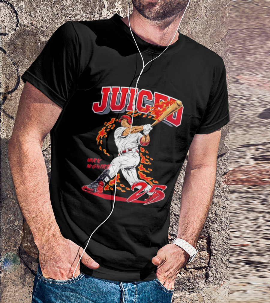Mark McGwire Juiced 25 Baseball MLB Batting Flames T-Shirt
