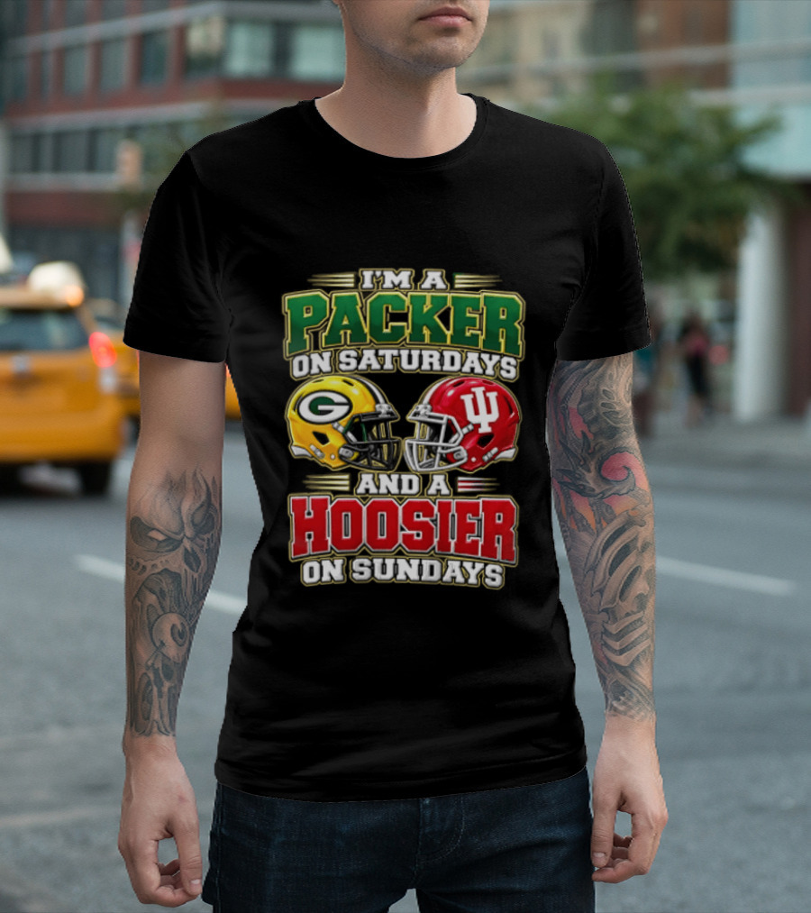 I'm A Packer On Saturdays And A Hoosier On Sundays Football Helmets T-Shirt