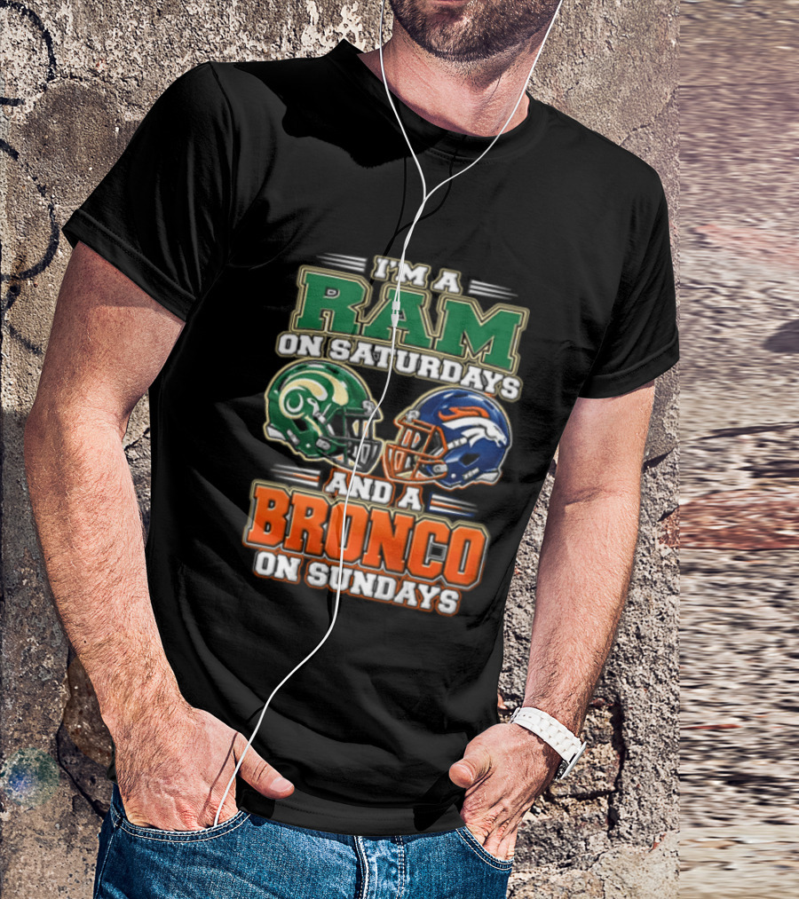 I'm A Ram On Saturdays And A Bronco On Sundays Football Helmets T-Shirt