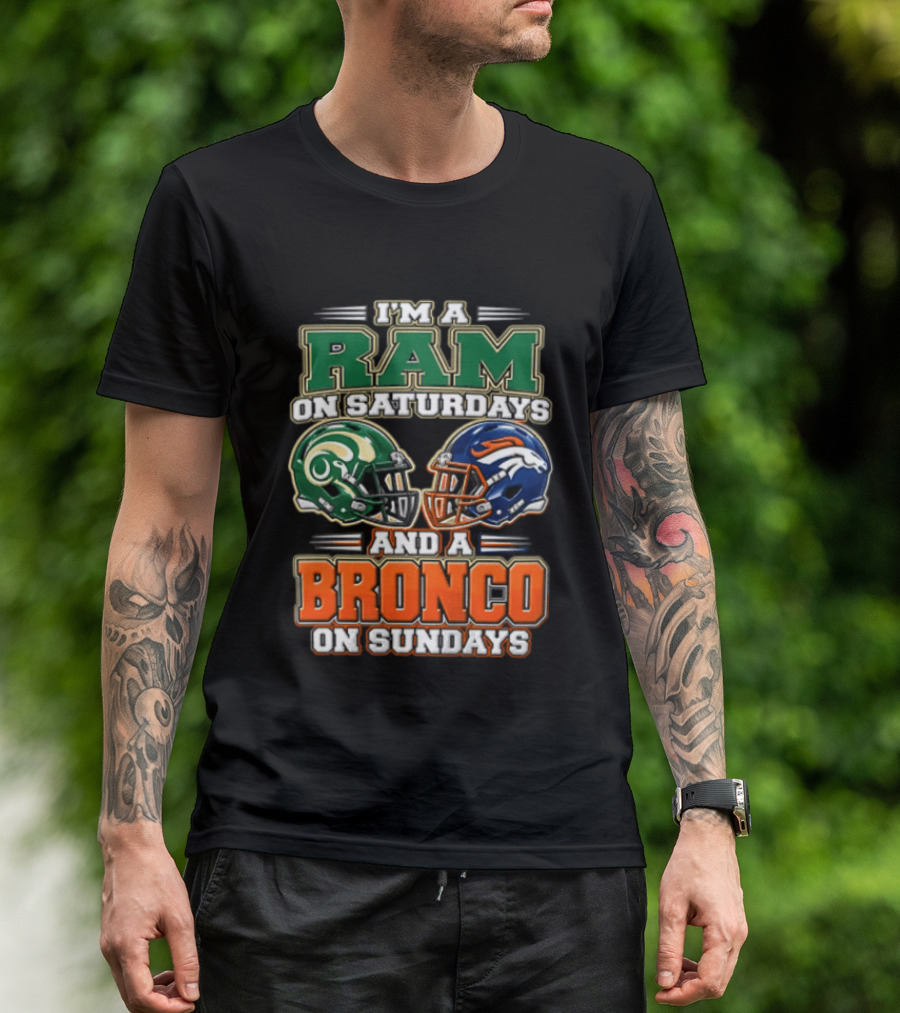 I'm A Ram On Saturdays And A Bronco On Sundays Football Helmets T-Shirt