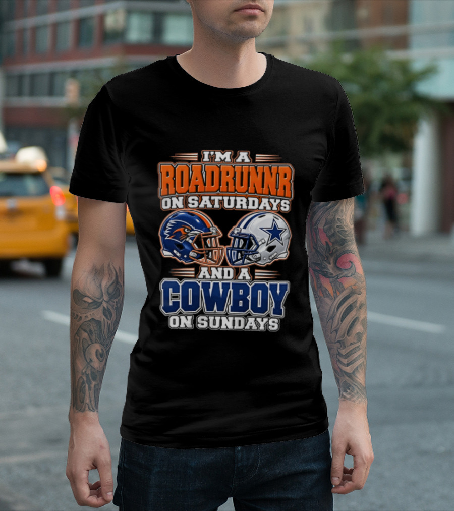 I'm A Roadrunner On Saturdays And A Cowboy On Sundays Helmet Rivalry T-Shirt