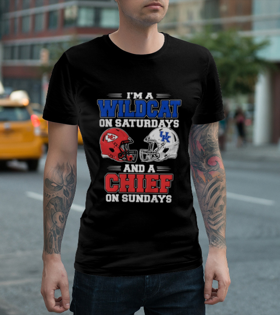 I'm A Wildcat On Saturdays UK And A Chief On Sundays KC Football Helmets T-Shirt