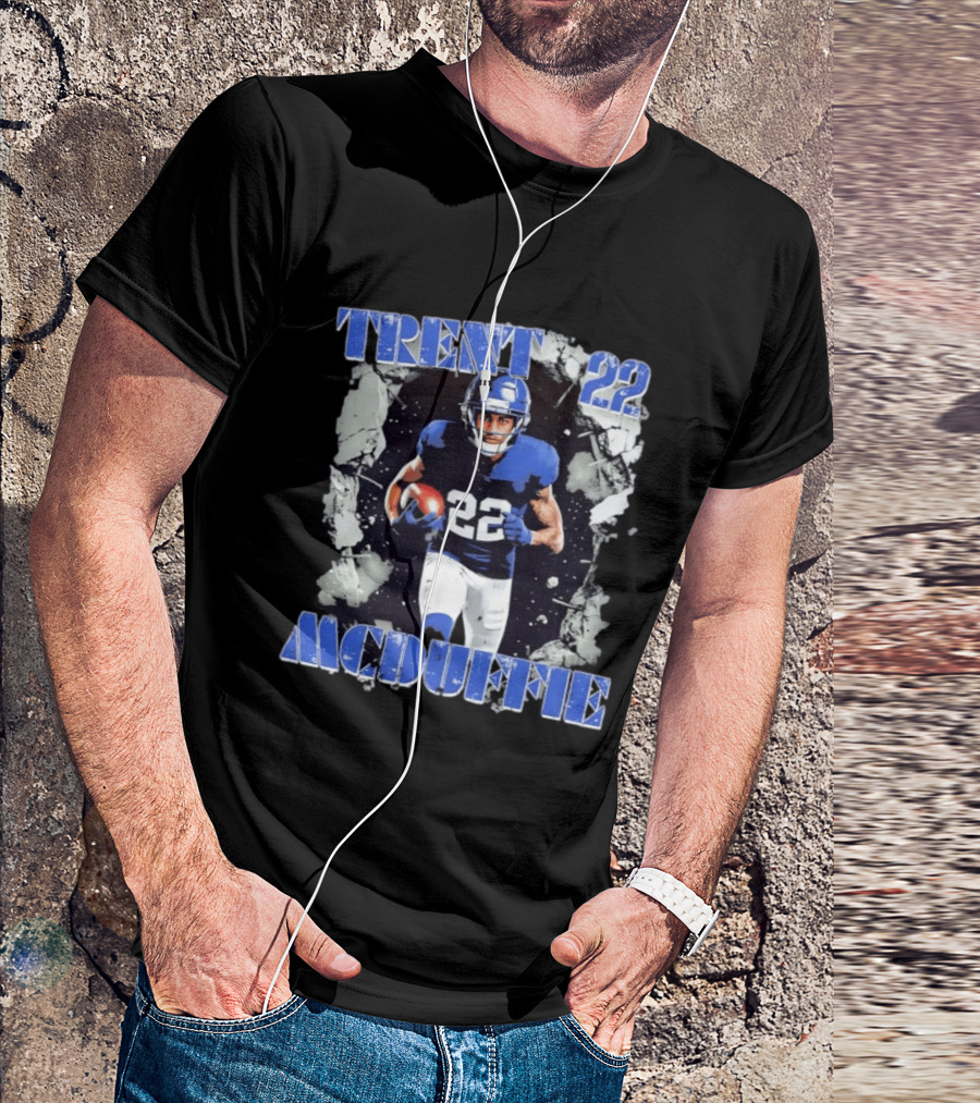 Trent McDuffie 22 Blue Football Player Action Los Angeles Rams Crush T-Shirt