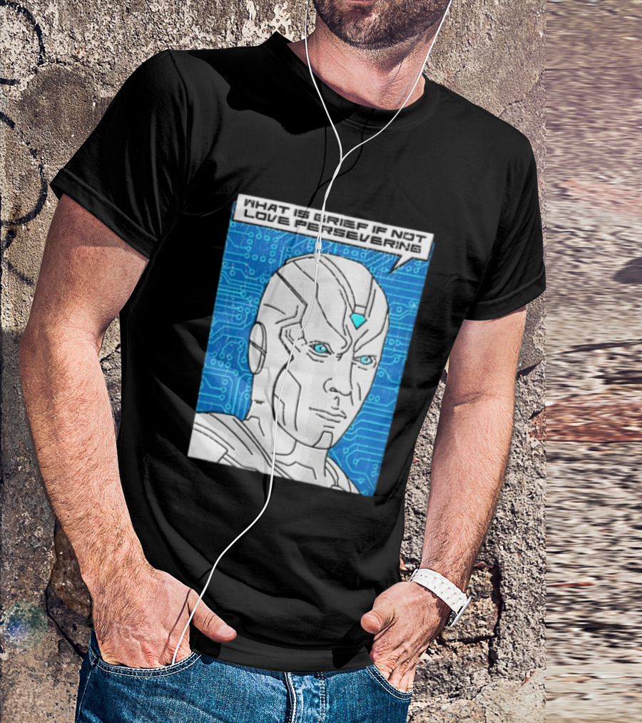 Vision What Is Grief If Not Love Persevering Comic Style Blue Circuit T-Shirt
