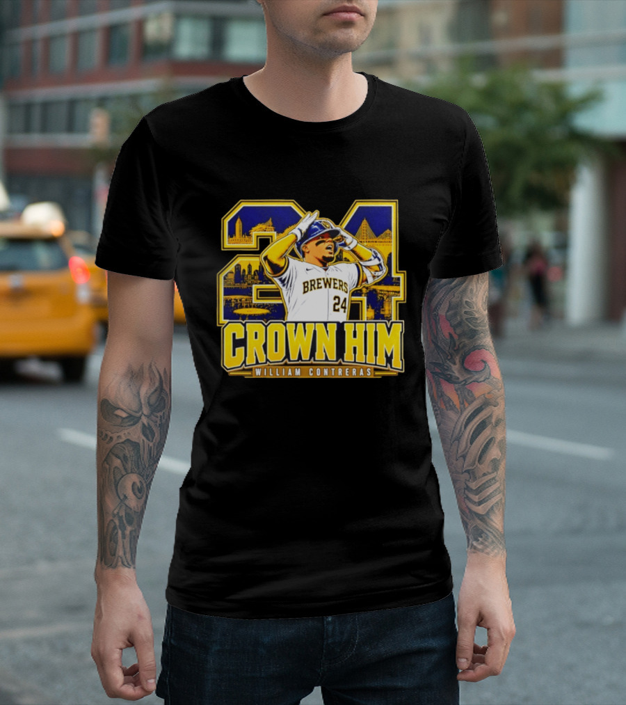 Brewers 24 William Contreras Crown Him Milwaukee Skyline T-Shirt