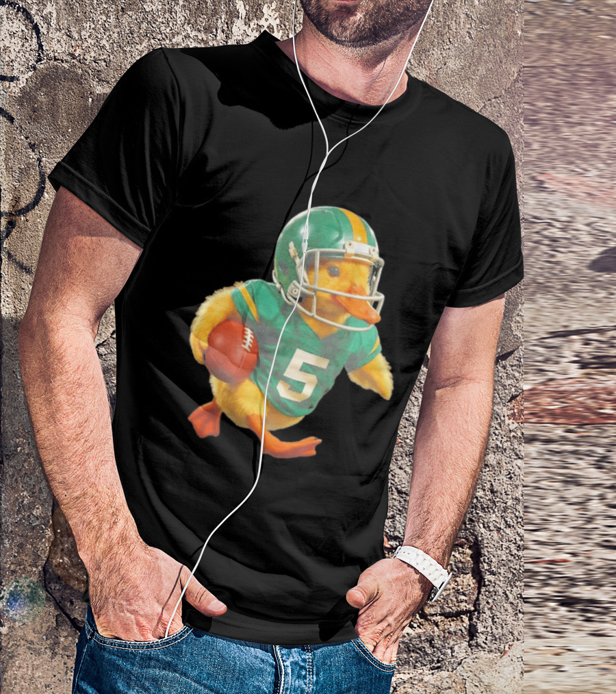 Yellow Duck Number 5 In Green Football Jersey With Helmet And Ball T-Shirt