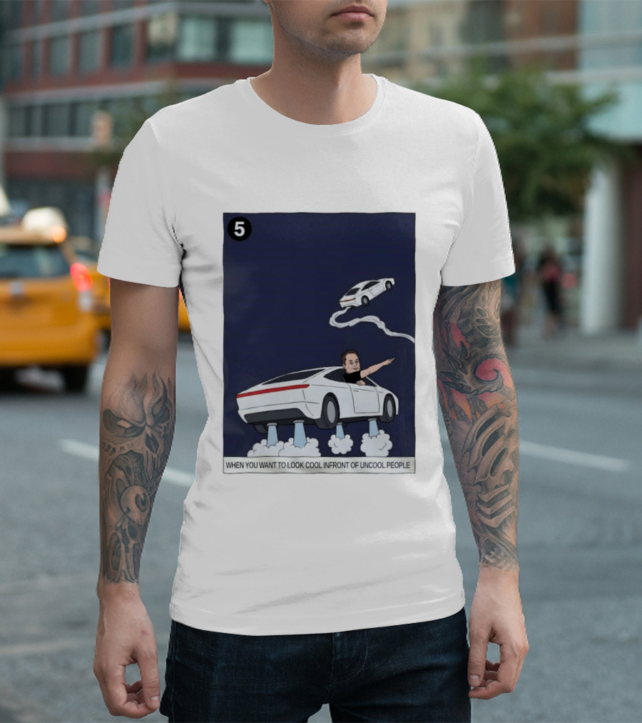 Elon Musk Car Flying Cool Factor In Front Of Uncool People T-Shirt