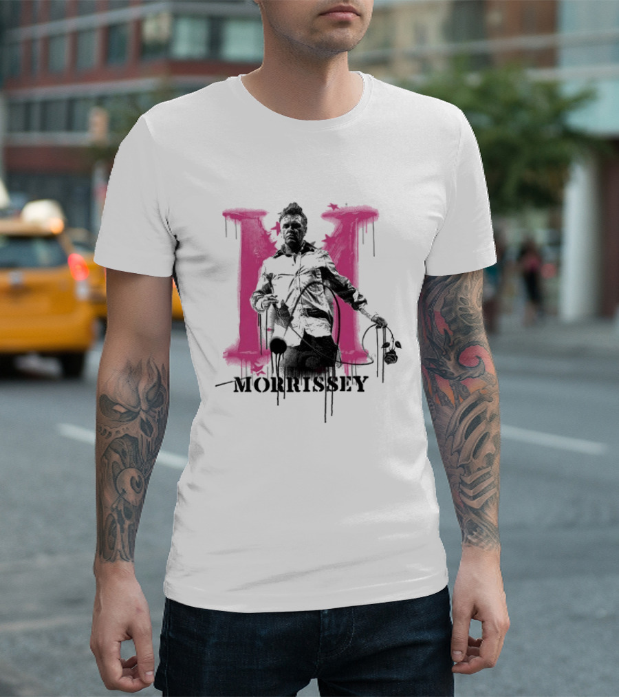 Morrissey M Graffiti Style Silhouette With Pink Dripping T-Shirt