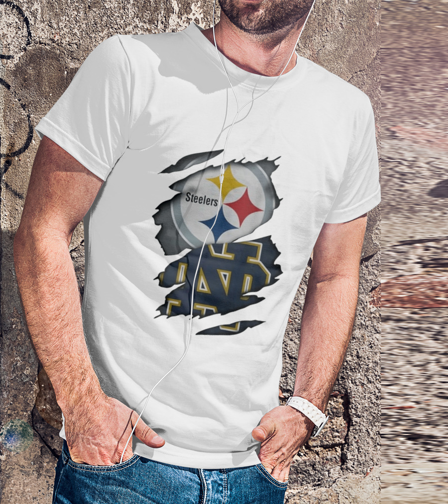 Pittsburgh Steelers Notre Dame Fighting Irish Ripped Skin Fan T-Shirt
