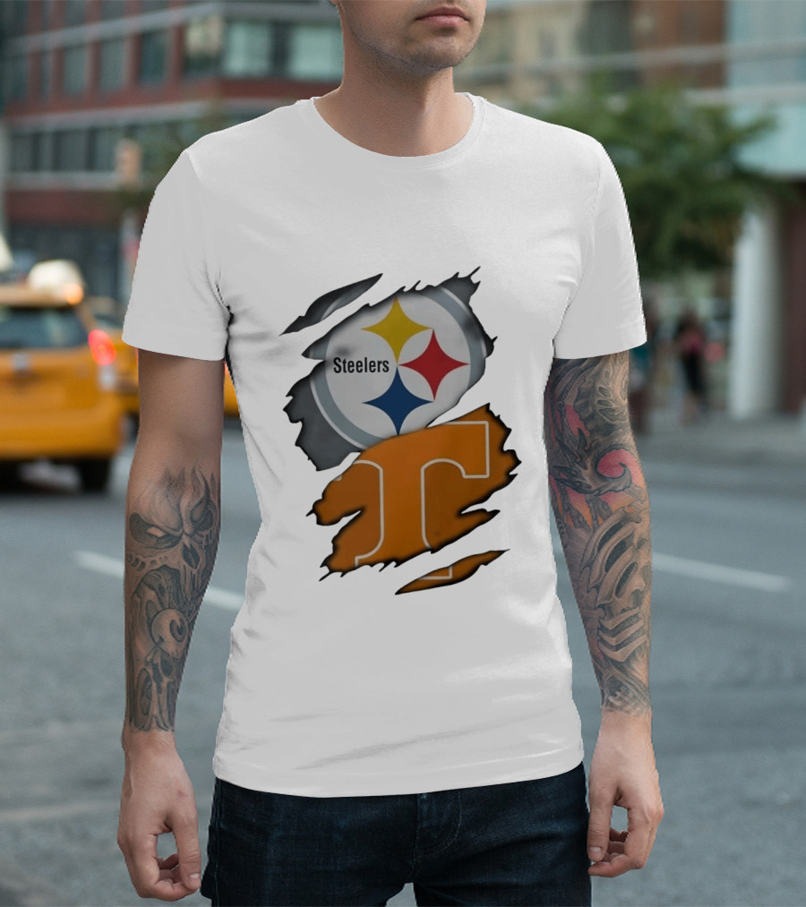Pittsburgh Steelers Tennessee Volunteers Ripped Skin Combo T-Shirt