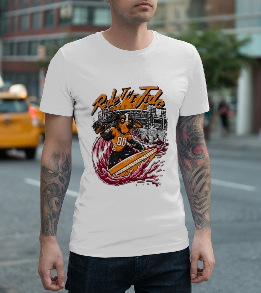 Tennessee Volunteers Ride The Tide Alabama Crimson Tide Surfing Rivalry T-Shirt