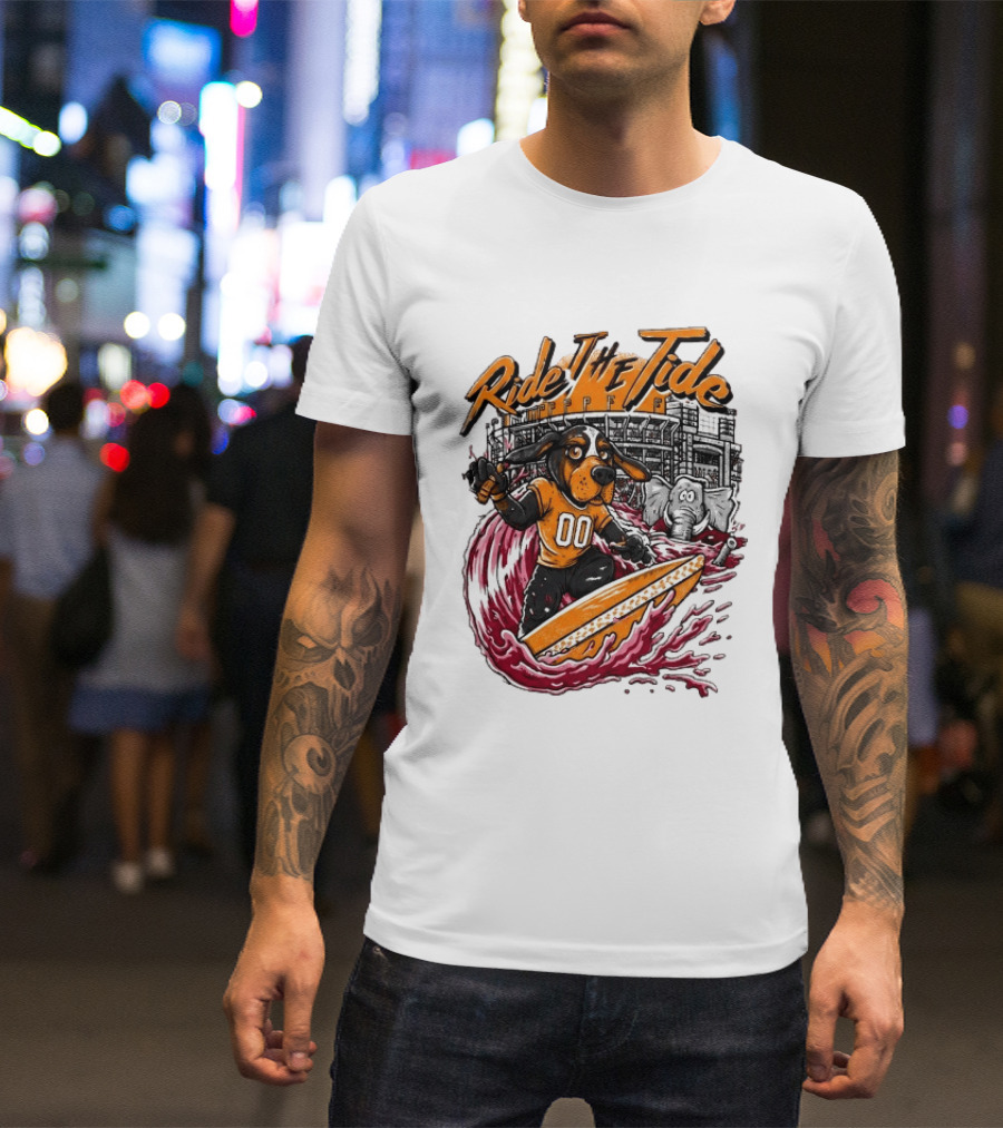 Tennessee Volunteers Ride The Tide Alabama Crimson Tide Surfing Rivalry T-Shirt