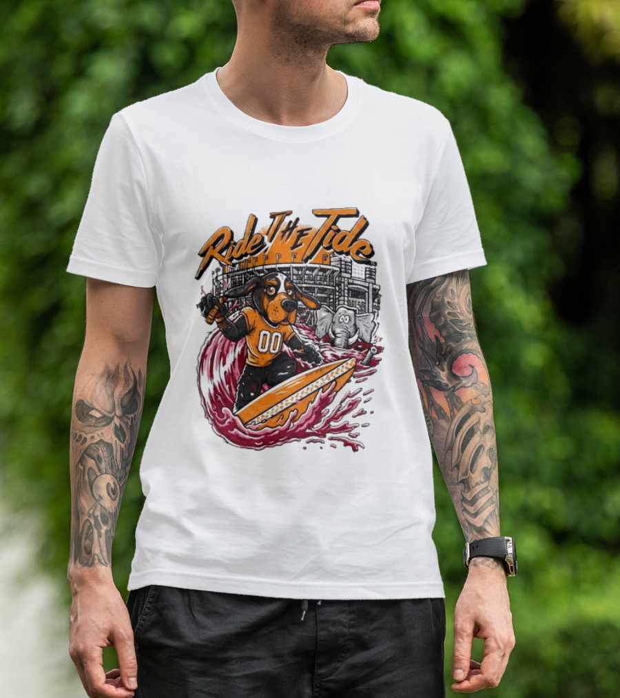 Tennessee Volunteers Ride The Tide Alabama Crimson Tide Surfing Rivalry T-Shirt
