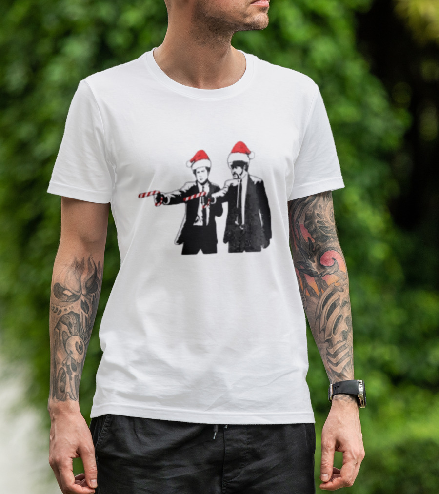 Xmas Christmas Candy Cane Santa Hats Pop Culture References T-Shirt