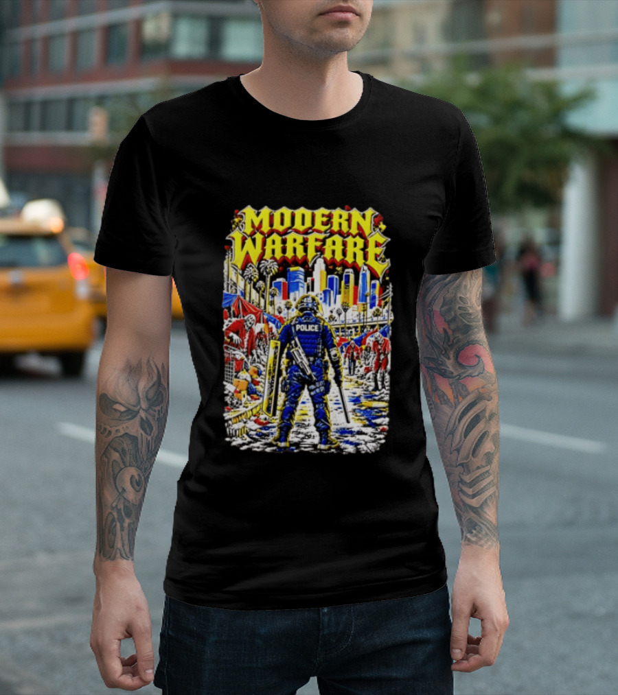 Modern Warfare Police Officer Zombies Cityscape Urban Survival T-Shirt