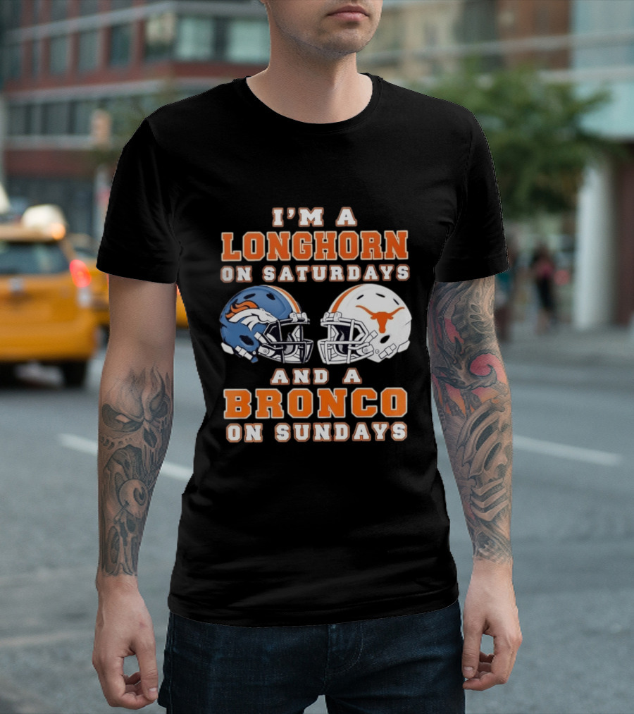Longhorn On Saturdays Bronco On Sundays Football Helmets T-Shirt