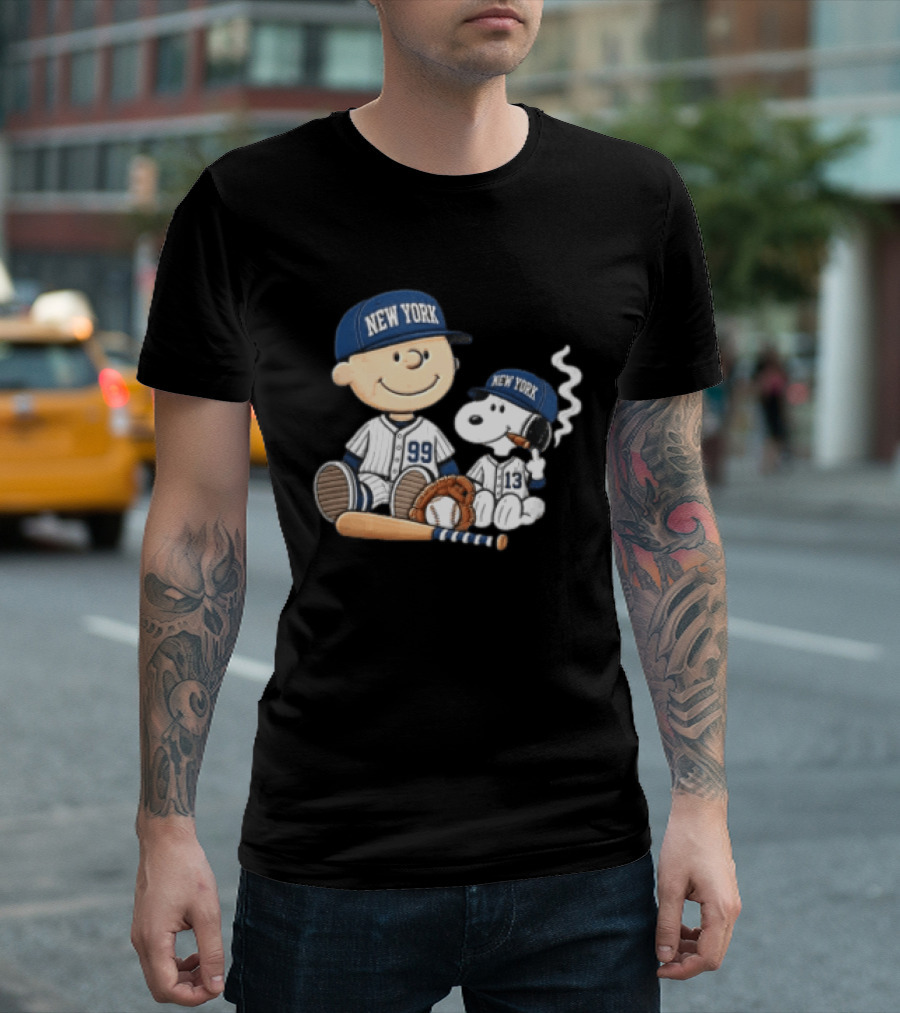 New York Yankees Charlie Brown Snoopy Baseball Uniforms Cigar T-Shirt