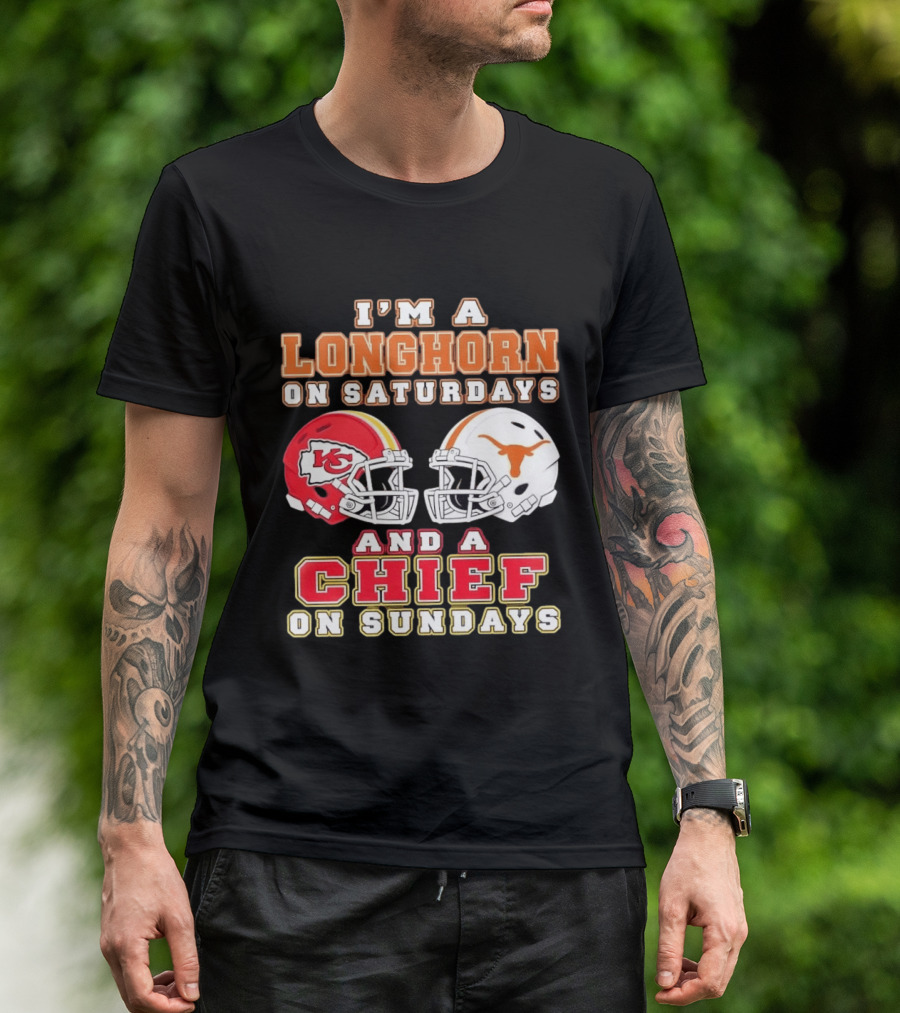 I'm A Longhorn On Saturdays And A Chief On Sundays Football Helmets T-Shirt