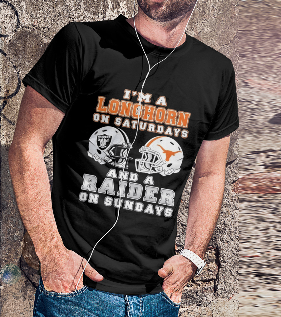 Longhorn On Saturdays Raider On Sundays Football Helmets T-Shirt