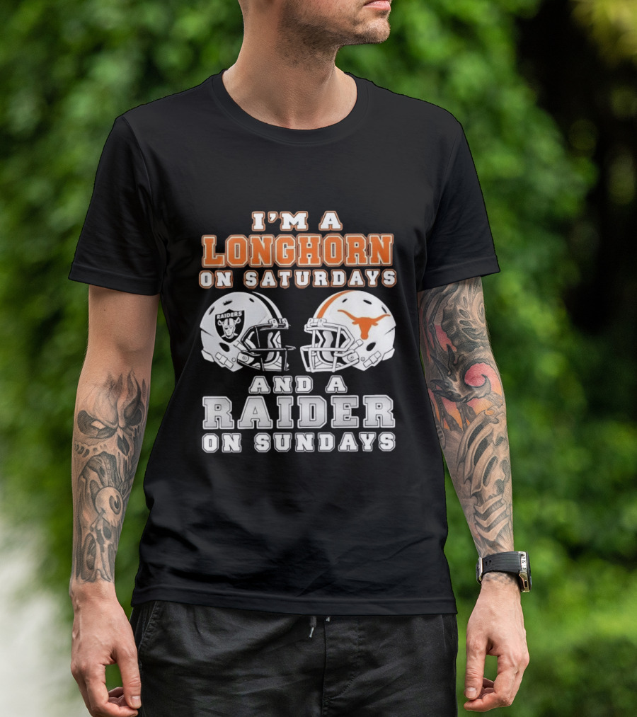 Longhorn On Saturdays Raider On Sundays Football Helmets T-Shirt