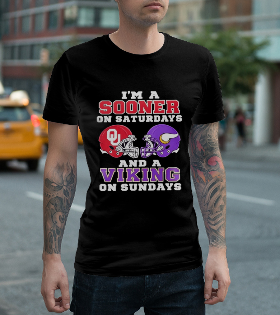 I'm A Sooner On Saturdays And A Viking On Sundays OU Football Helmets T-Shirt