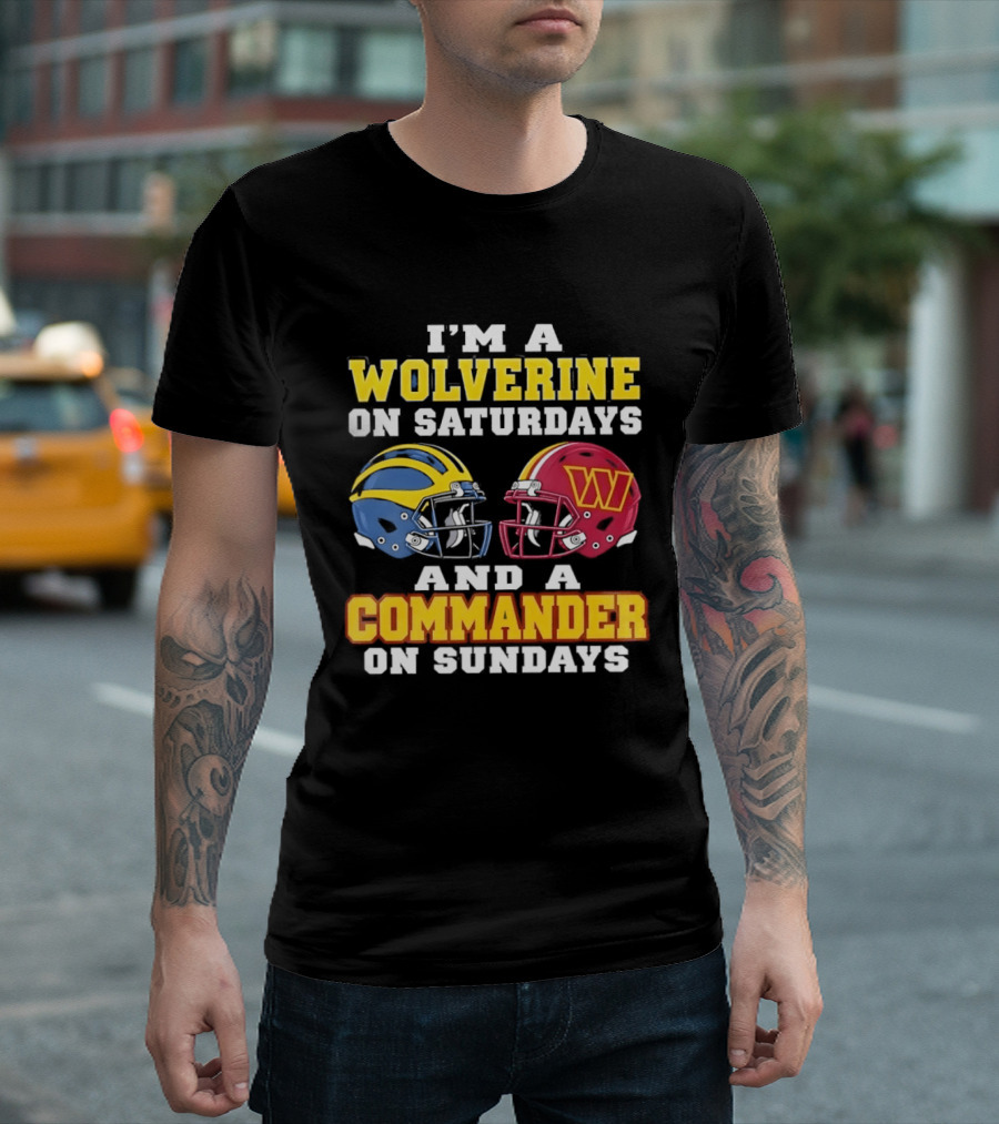 I'm A Wolverine On Saturdays Commander On Sundays Football Helmets T-Shirt