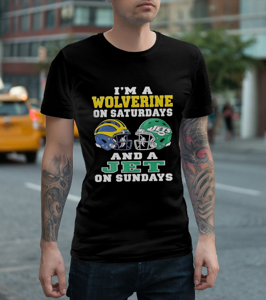 I'm A Wolverine On Saturdays And A Jet On Sundays Football Helmets T-Shirt