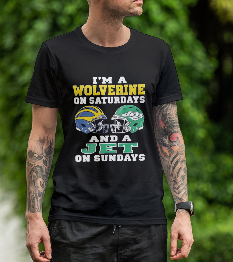 I'm A Wolverine On Saturdays And A Jet On Sundays Football Helmets T-Shirt