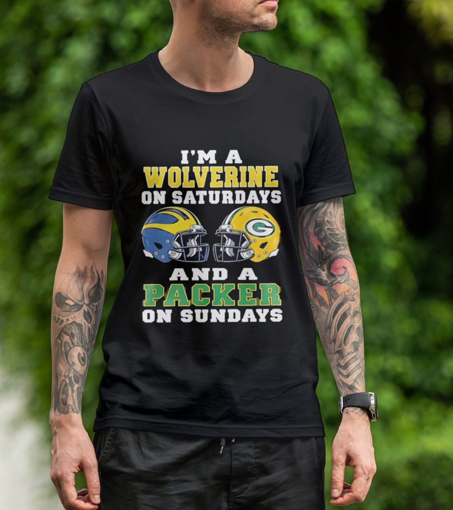 I'm A Wolverine On Saturdays And A Packer On Sundays Football Helmets Emphasis T-Shirt