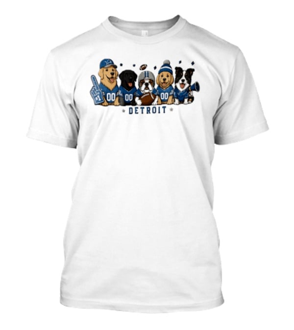 Detroit Lions Dogs Wearing Football Jerseys And Hats With Foam Finger And Megaphone T-Shirt