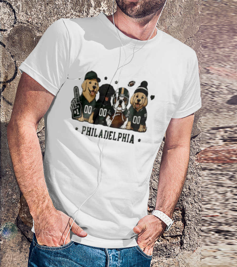 Philadelphia Eagles Jalen Hurts Four Dogs Wearing Jerseys Football Team Spirit T-Shirt