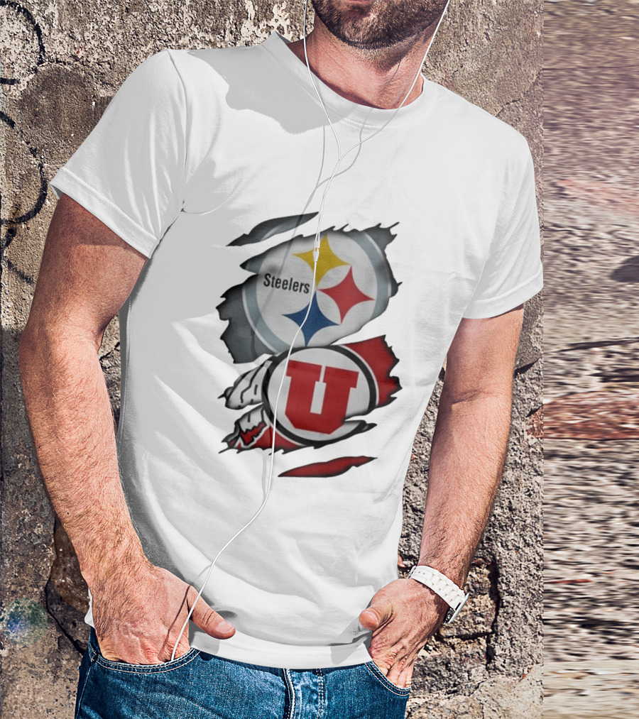 Pittsburgh Steelers Utah Utes Ripped Skin Fan T-Shirt