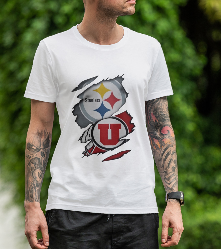 Pittsburgh Steelers Utah Utes Ripped Skin Fan T-Shirt