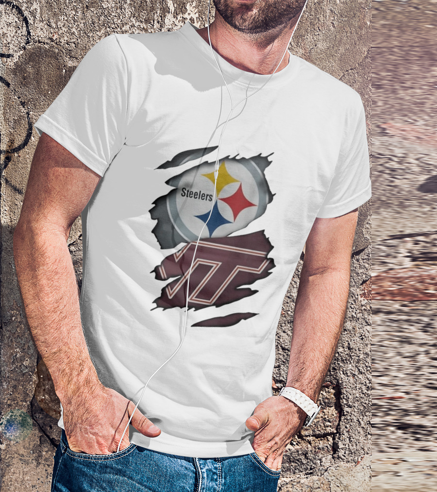 Pittsburgh Steelers Virginia Tech Hokies Distressed T-Shirt