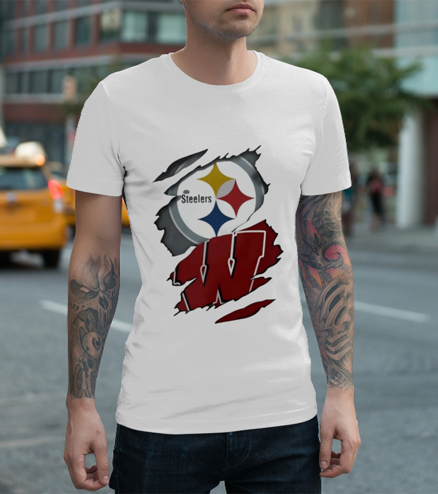 Pittsburgh Steelers Wisconsin Badgers Ripped Fabric T-Shirt