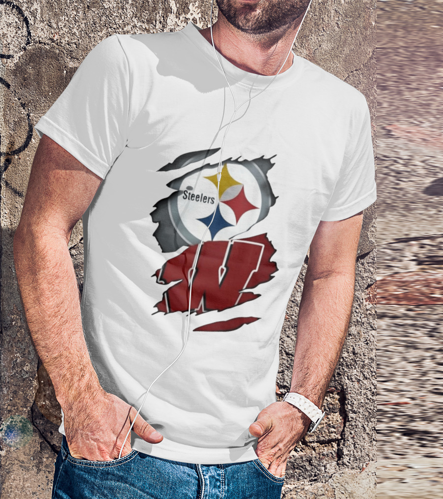 Pittsburgh Steelers Wisconsin Badgers Ripped Fabric T-Shirt
