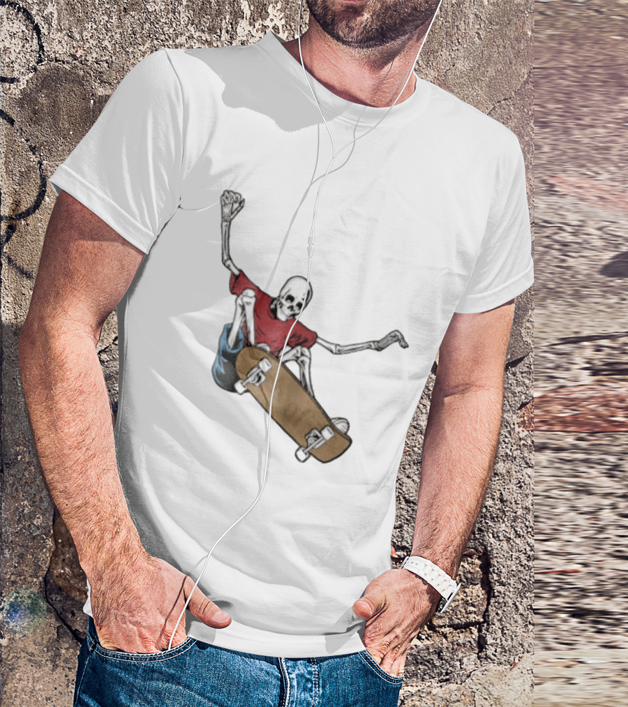 Skeleton Red Skateboard Stunt T-Shirt