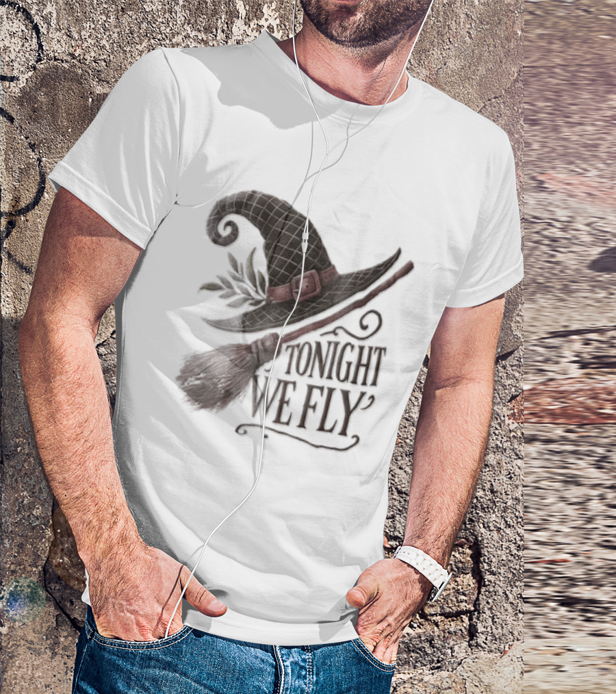 Tonight We Fly Witch Hat Broomstick Leaves T-Shirt
