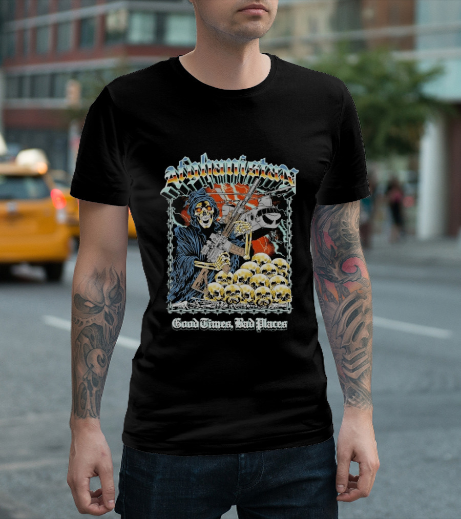Afghanistan Chrome Skull With Helicopter Good Times Bad Places T-Shirt